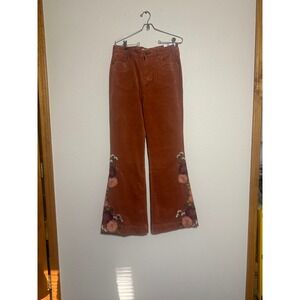 Rock & Roll Denim Rust Corduroy Embroidered Trouser Jeans High Rise 31x32 NEW